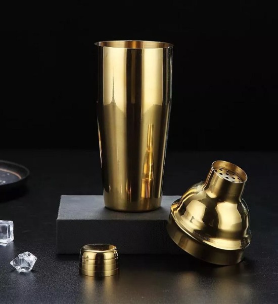 Cocktail Shaker Gold cu 11 Accesorii si Suport Bambus - Gift Set - 2