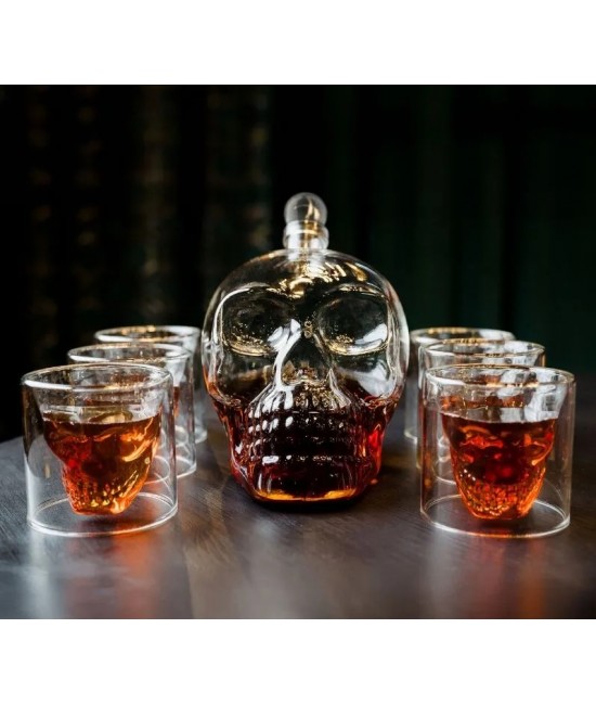 Set decantor in forma de craniu cu 6 pahare 1000 ml ALTELE - Set decantor in forma de craniu cu 6 pahare 1000 ml
