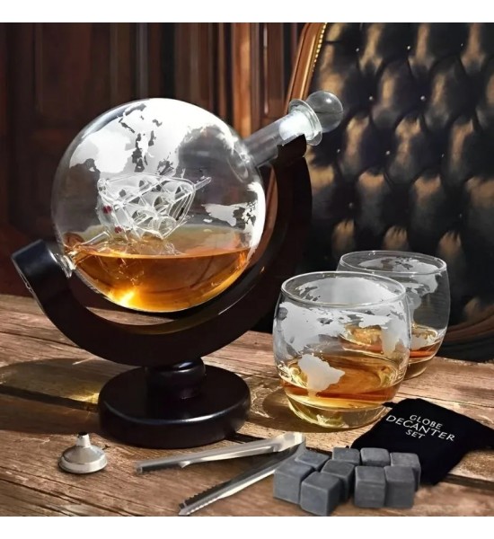 Set decantor in forma de glob pamantesc cu 2 pahare si pietre pentru racire 850 ml - 1