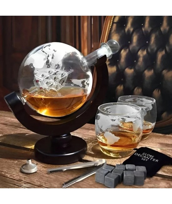 Set decantor in forma de glob pamantesc cu 2 pahare si pietre pentru racire 850 ml ALTELE - Set decantor in forma de glob pamantesc cu 2 pahare si pietre pentru racire 850 ml
