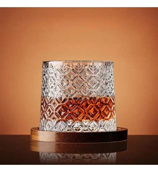 Pahar Whiskey Ice Flower cu baza din lemn 280 ml - 1