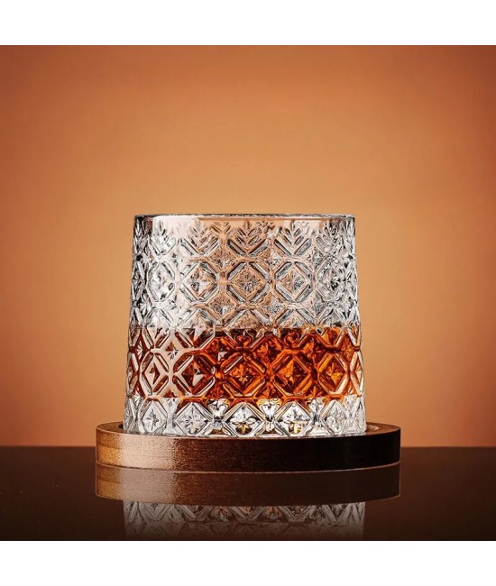 PROMOTIE - Pahar Whiskey Ice Flower cu baza din lemn 280 ml