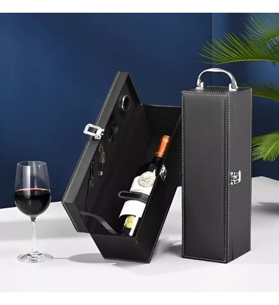 Cutie pentru 1 sticla de vin cu accesorii incluse din piele ecologica - 1