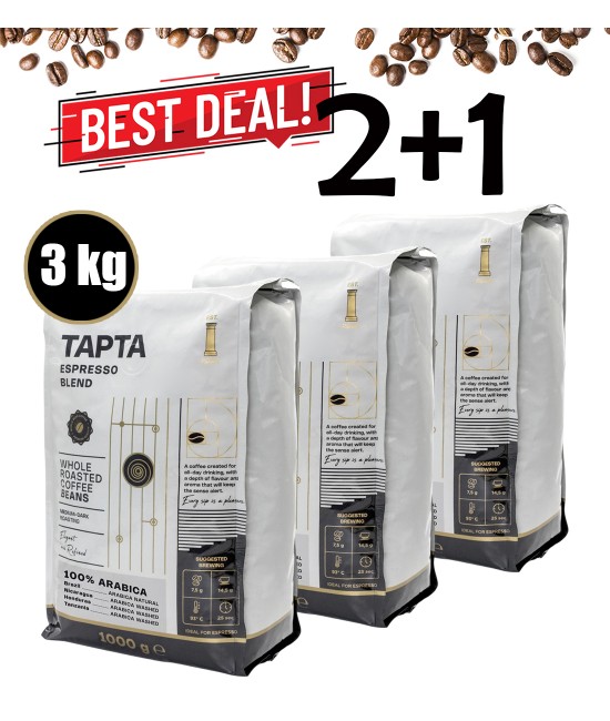 Tapta Arabica cafea boabe BAX 3 pachete x 1 kg BAX BEST SELLERS - Tapta Arabica cafea boabe BAX 3 pachete x 1 kg