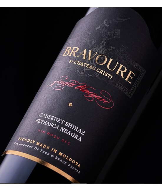 Bravoure by Chateau Cristi Single Vineyards Cabernet Sauvignon, Shiraz, Feteasca Neagra - Vin Rosu Sec - Republica Moldova - 0.75L VINURI REPUBLICA MOLDOVA - Bravoure by Chateau Cristi Single Vineyards Cabernet Sauvignon, Shiraz, Feteasca Neagra - Vin Rosu Sec - Republica Moldova - 0.75L