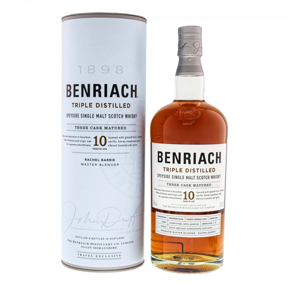 Benriach 10 ani Triple Distilled Speyside Single Malt Scotch Whisky 1L