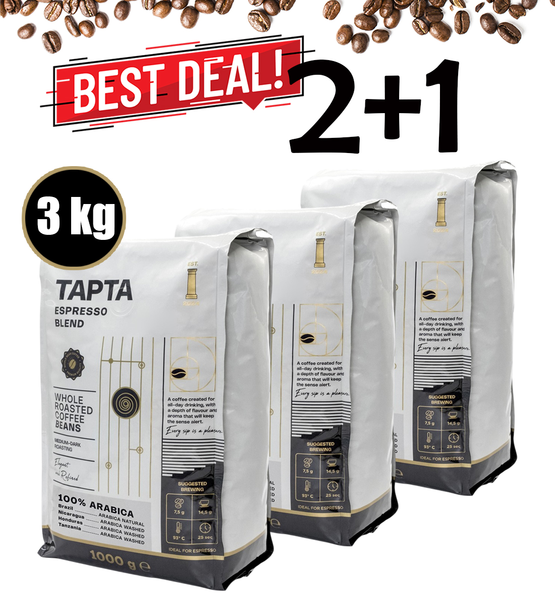 Tapta Arabica cafea boabe BAX 3 pachete x 1 kg Tapta 