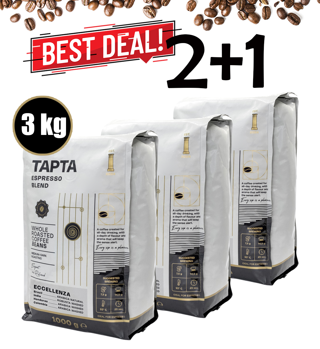 Tapta Eccellenza cafea boabe BAX 3 pachete x 1 kg Tapta 